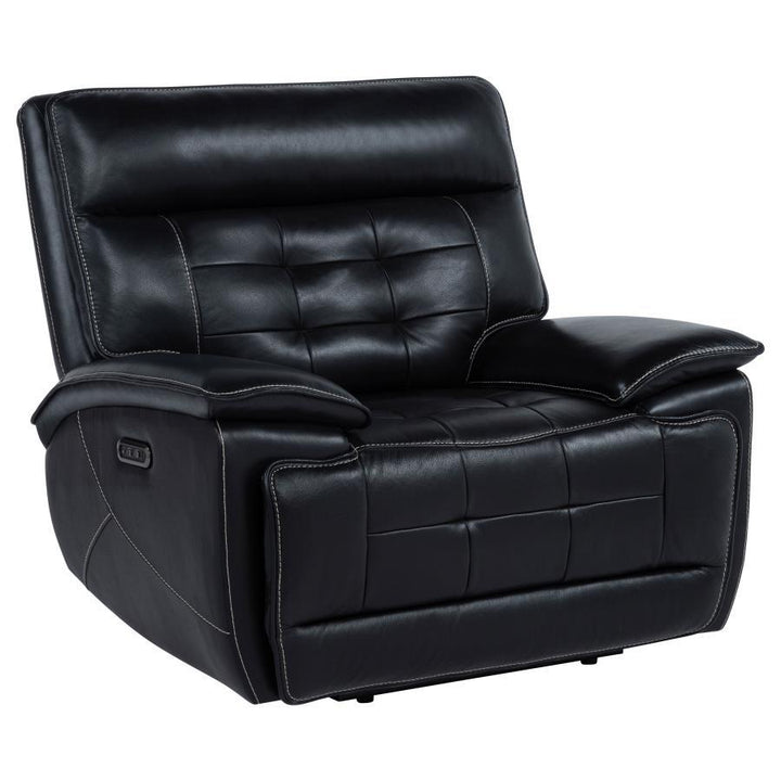 Hewitt - Leather Upholstered Dual Power Recliner Chair - Black Reclining Chair modern furniture Contempo Furniture