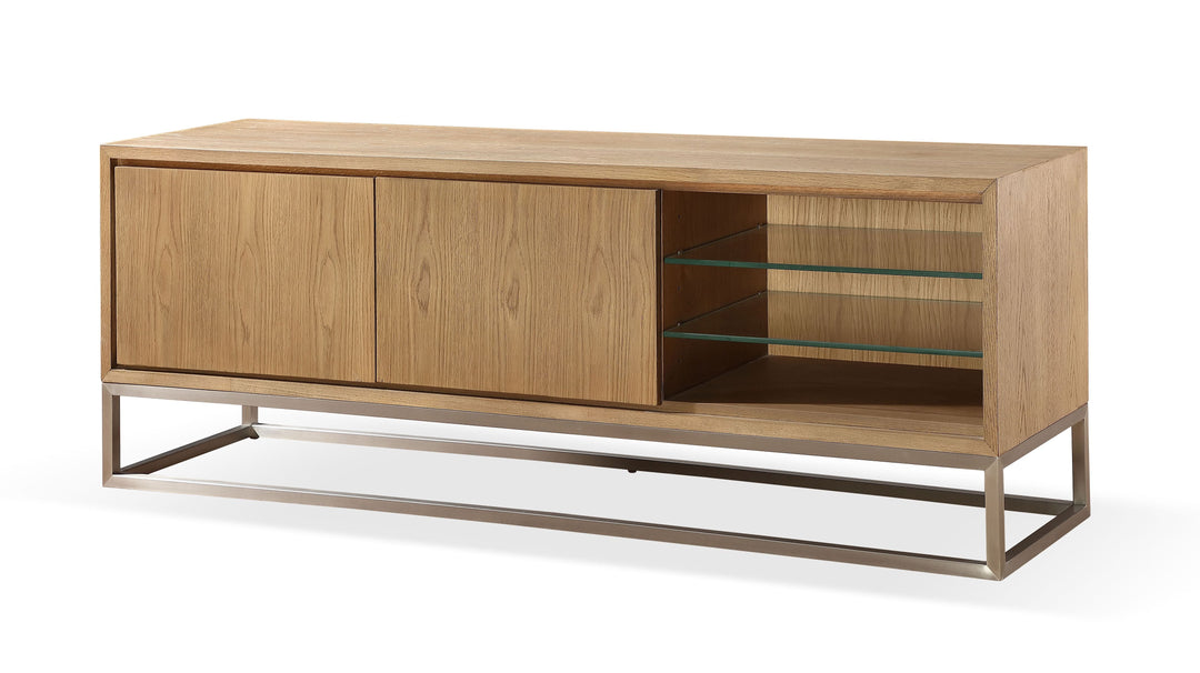Modus Furniture Jvlh263 One Coastal Modern 74 Inch Tv Console In Brushed Stainless Steel And Bisque