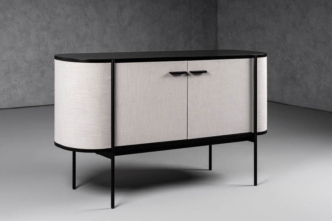 Hobart  Modern Beige Fabric & Black Metal Buffet