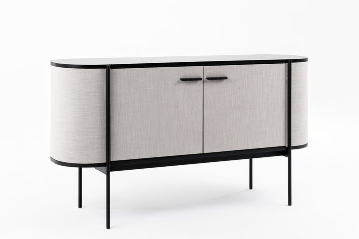 Hobart  Modern Beige Fabric & Black Metal Buffet
