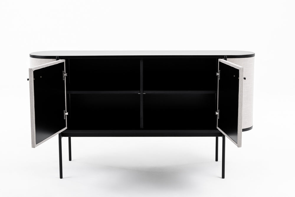 Hobart - Modern Beige Fabric & Black Metal Buffet - View 2