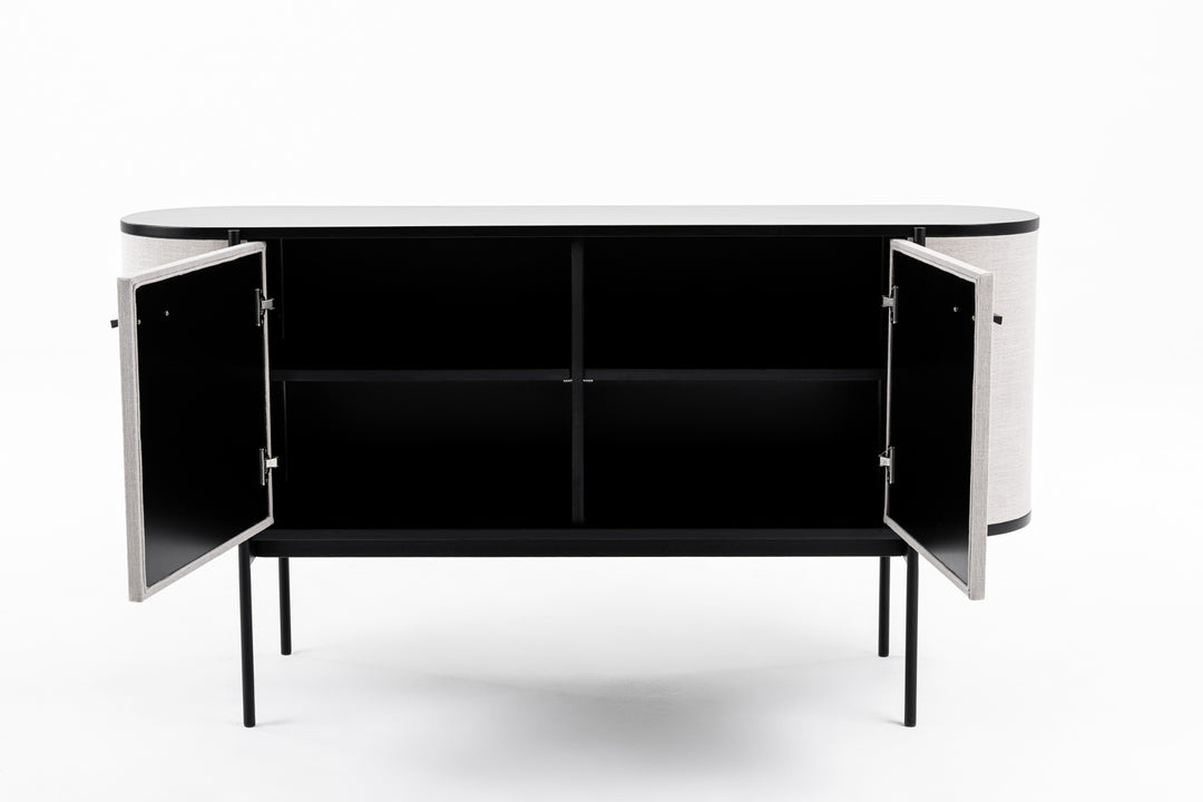 Hobart  Modern Beige Fabric & Black Metal Buffet