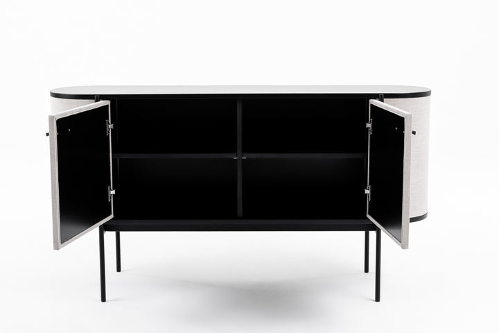 Hobart  Modern Beige Fabric & Black Metal Buffet