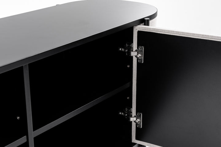 Hobart - Modern Beige Fabric &amp; Black Metal Buffet