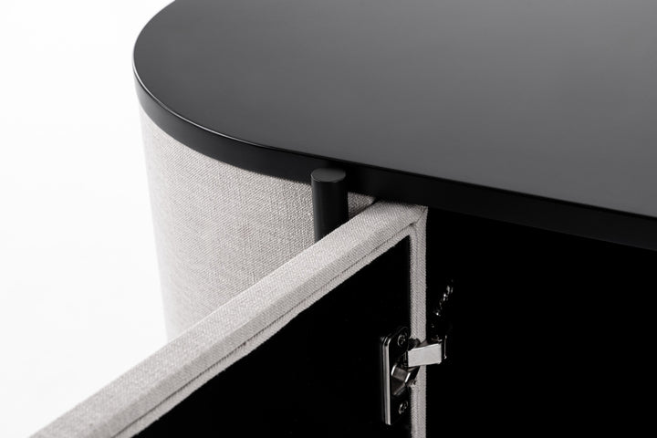 Hobart - Modern Beige Fabric &amp; Black Metal Buffet