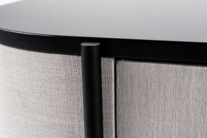 Hobart - Modern Beige Fabric &amp; Black Metal Buffet