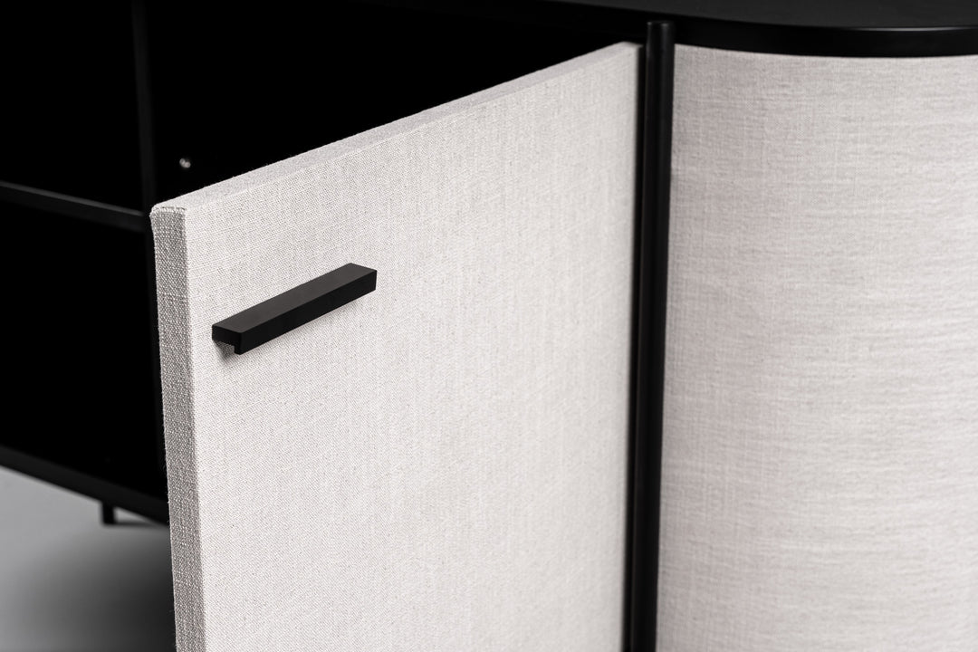 Hobart  Modern Beige Fabric & Black Metal Buffet