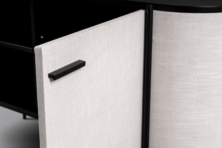 Hobart  Modern Beige Fabric & Black Metal Buffet