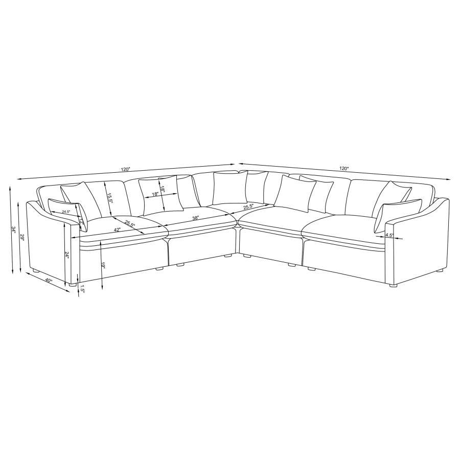 Hobson - 5 Piece Upholstered Modular Sectional Sofa - Charcoal Stationary Sectional modern furniture Contempo Furniture