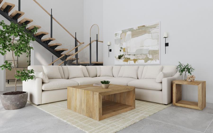 Hobson - 5 Piece Upholstered Modular Sectional Sofa - Ivory Stationary Sectional modern furniture Contempo Furniture