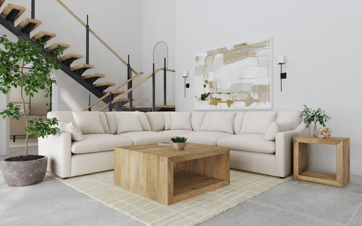 Hobson - 5 Piece Upholstered Modular Sectional Sofa - Ivory Stationary Sectional modern furniture Contempo Furniture