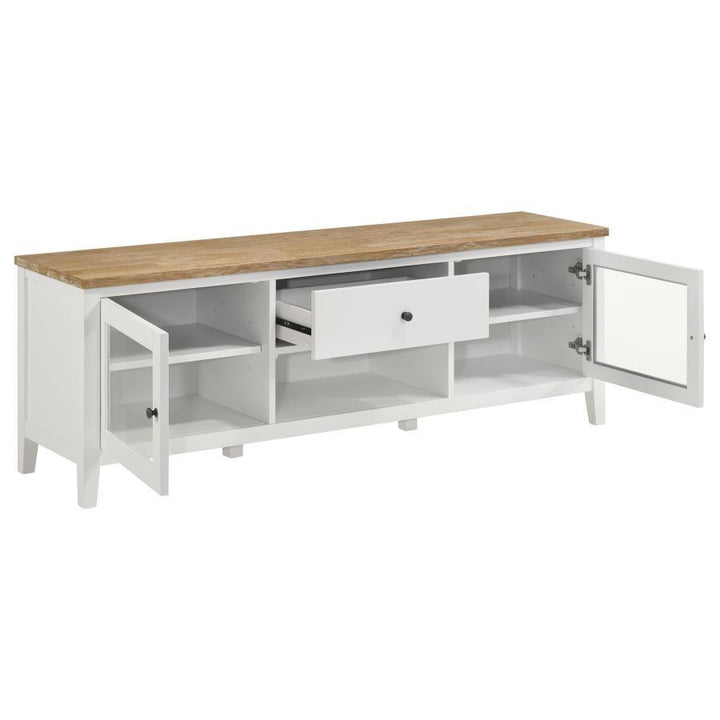 Hollis - 2 Door Wood TV Stand With Drawer - Brown And White TV Stand modern furniture Contempo Furniture