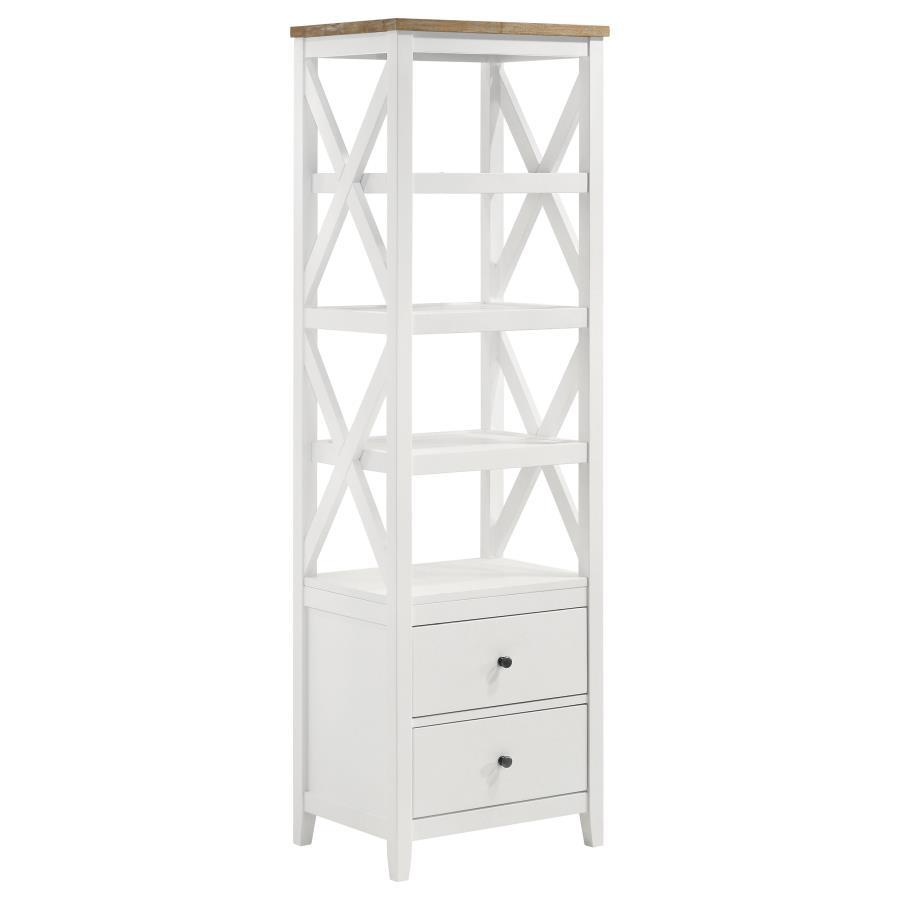 Hollis - 4 - Shelf Wood Media Tower With Drawers - Brown And White Piers modern furniture Contempo Furniture