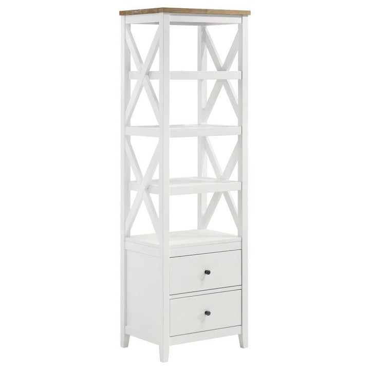 Hollis - 4 - Shelf Wood Media Tower With Drawers - Brown And White Piers modern furniture Contempo Furniture
