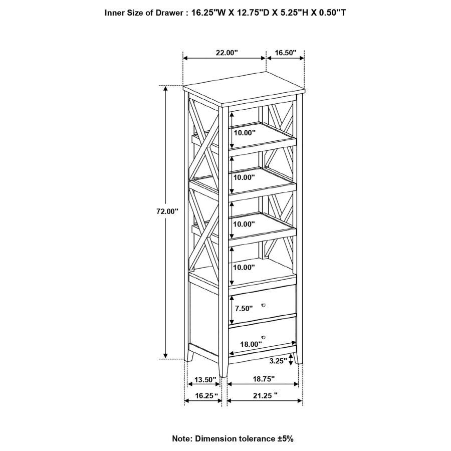 Hollis - 4 - Shelf Wood Media Tower With Drawers - Brown And White Piers modern furniture Contempo Furniture