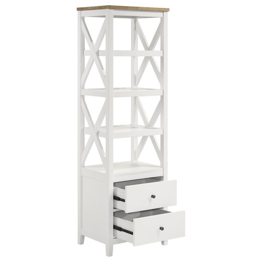 Hollis - 4 - Shelf Wood Media Tower With Drawers - Brown And White Piers modern furniture Contempo Furniture