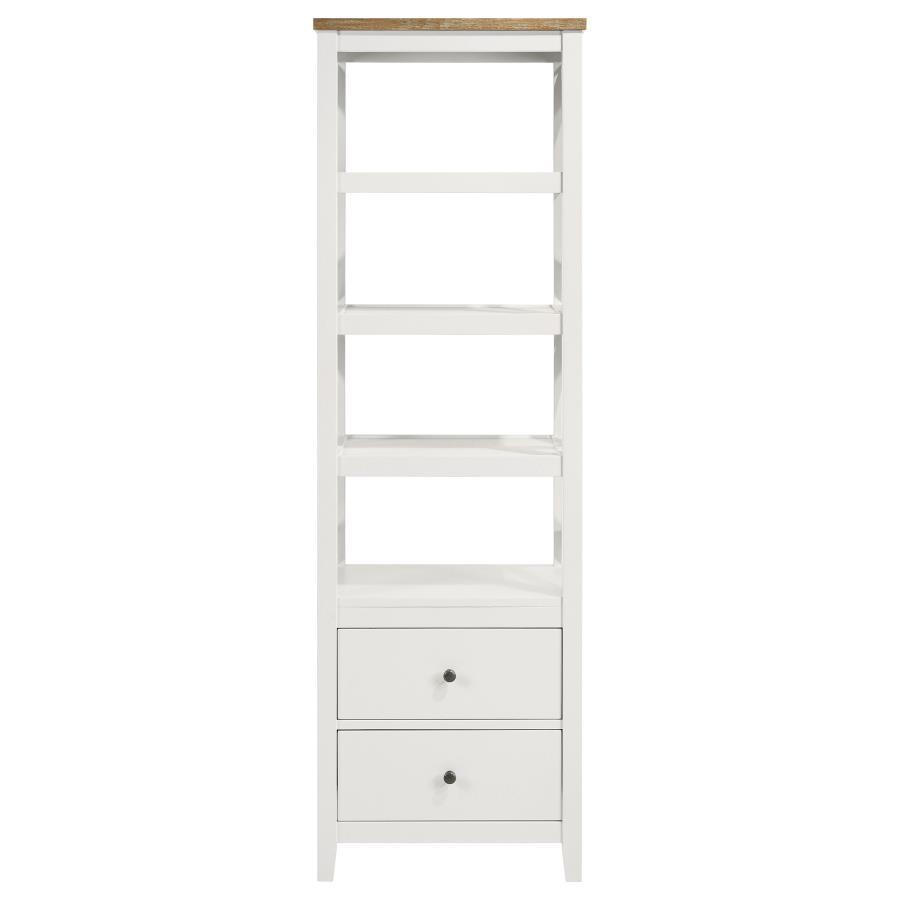 Hollis - 4 - Shelf Wood Media Tower With Drawers - Brown And White Piers modern furniture Contempo Furniture