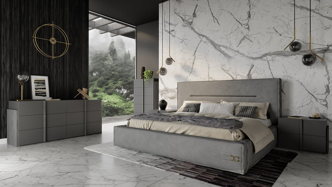 Hollywood - Italian Contemporary Grey Leather Bed