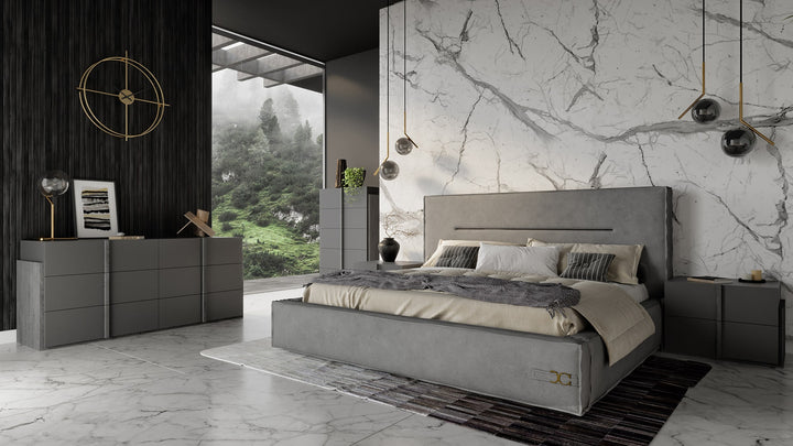 California King Hollywood - Italian Contemporary Grey Leather Bed