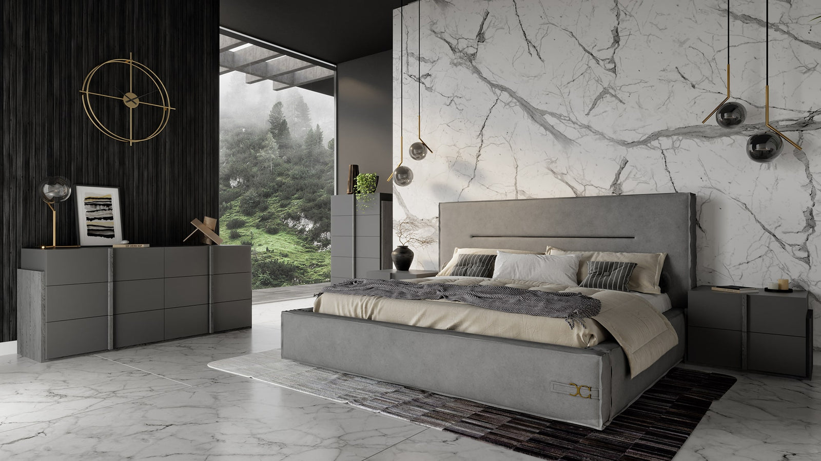 Hollywood - Italian Contemporary Grey Leather Bed - View 5