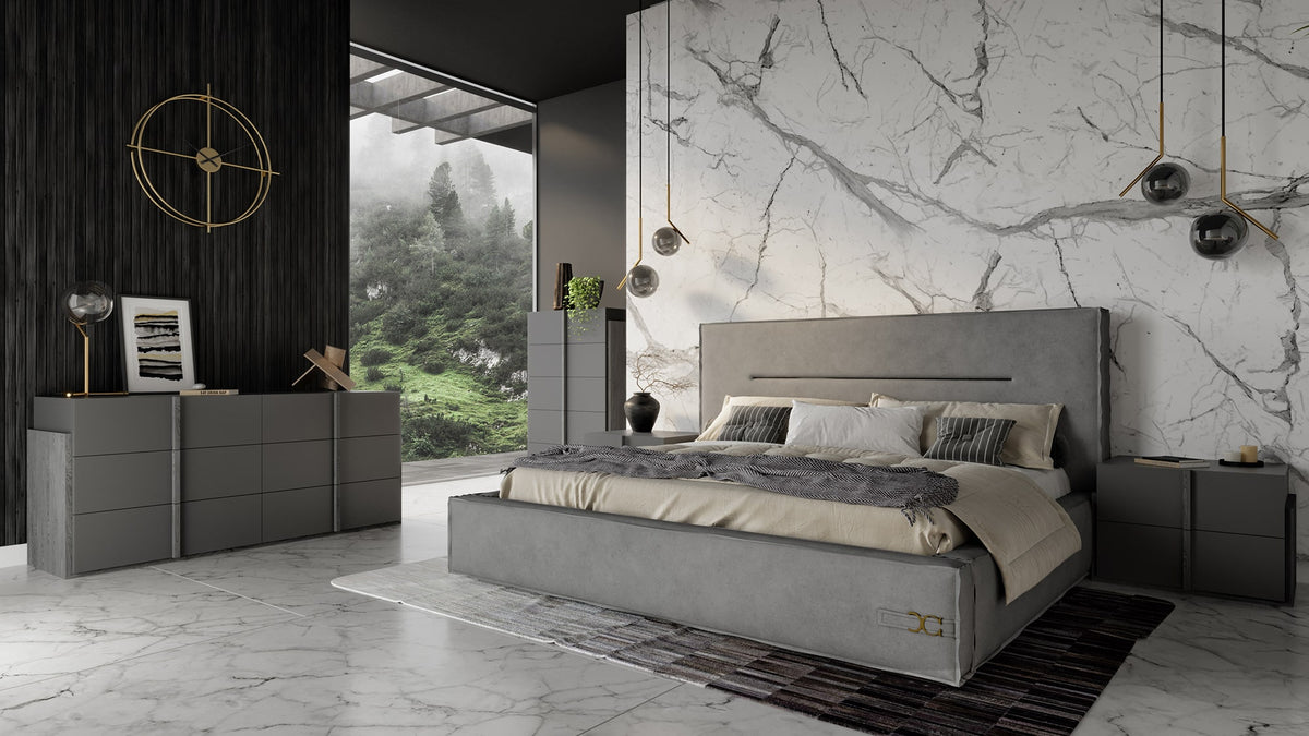 Hollywood - Italian Contemporary Grey Leather Bed - View 5