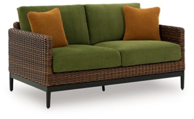 Horizon Hall Outdoor Loveseat with Cushion - Dark Brown | Ashley Furniture
