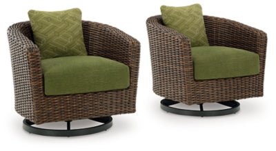 Horizon Hall Outdoor Swivel Lounge Chair with Cushion - Dark Brown | Ashley Furniture
