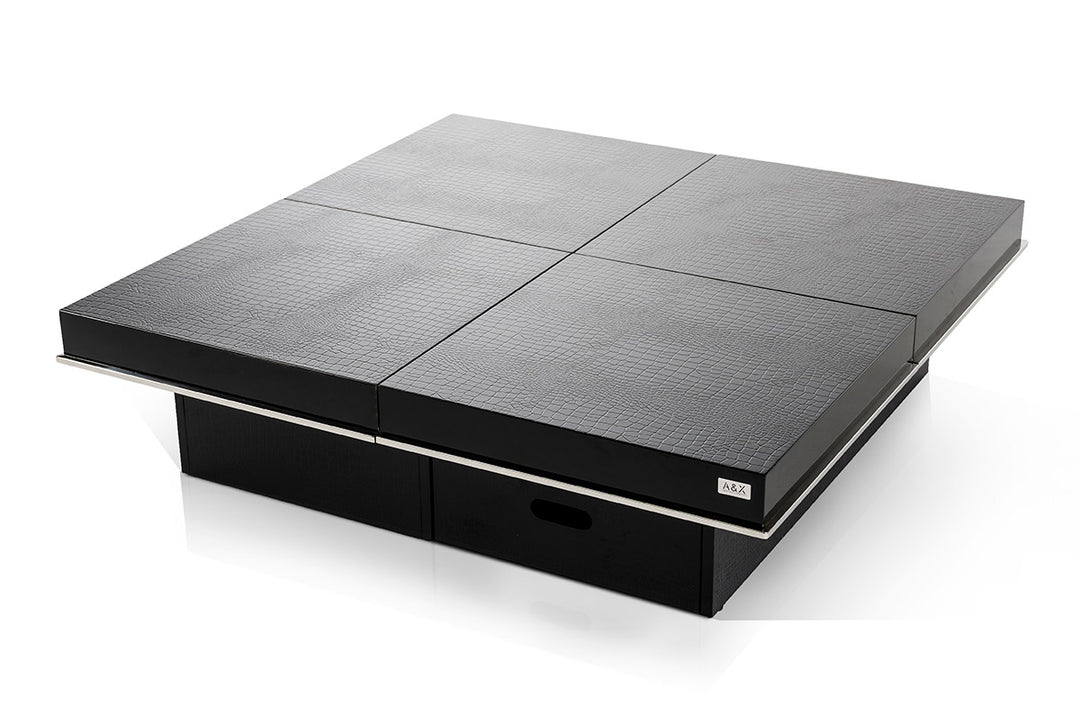 Horizon - Modern Black Crocodile Coffee Table with Pull Out Squares