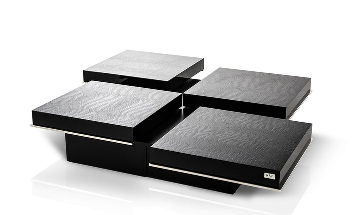 Horizon - Modern Black Crocodile Coffee Table with Pull Out Squares
