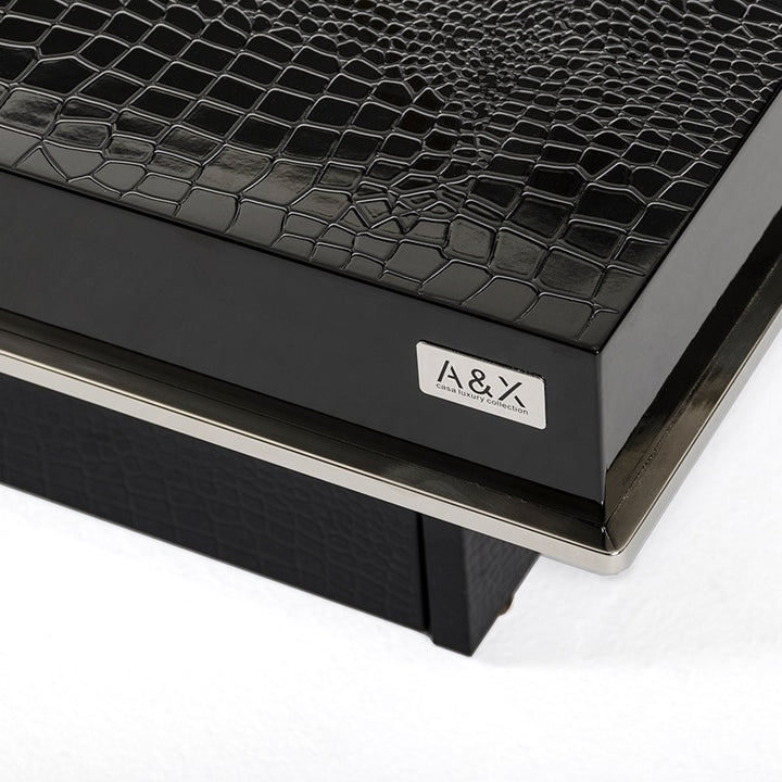 Horizon - Modern Black Crocodile Coffee Table w/ Pull Out Squares