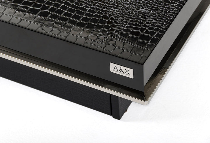 Horizon - Modern Black Crocodile Coffee Table with Pull Out Squares