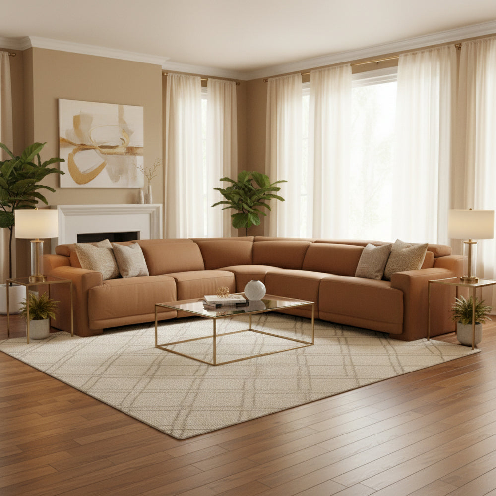 Horton - Modern Brown Fabric Sectional with 3 Recliners