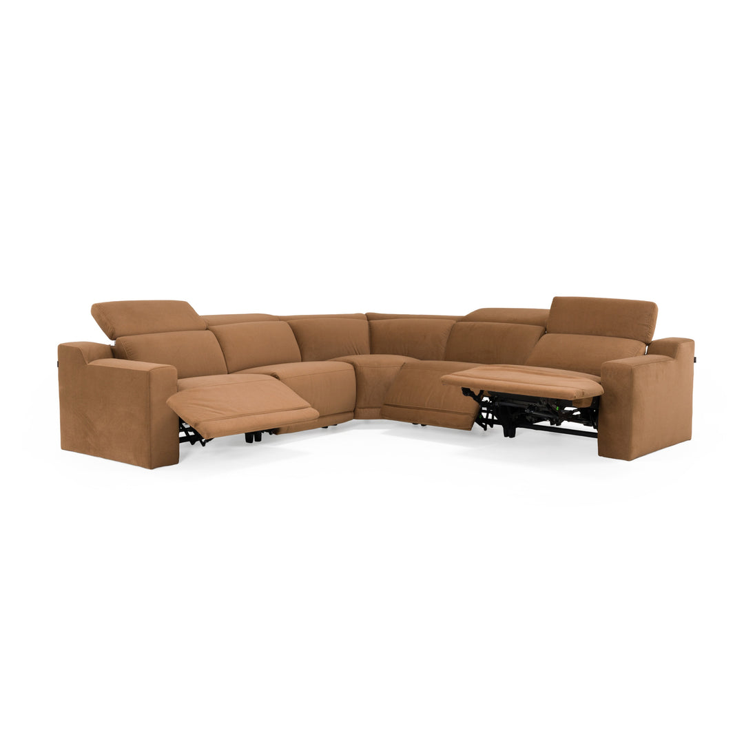 Horton - Modern Brown Fabric Sectional w/ 3 Recliners