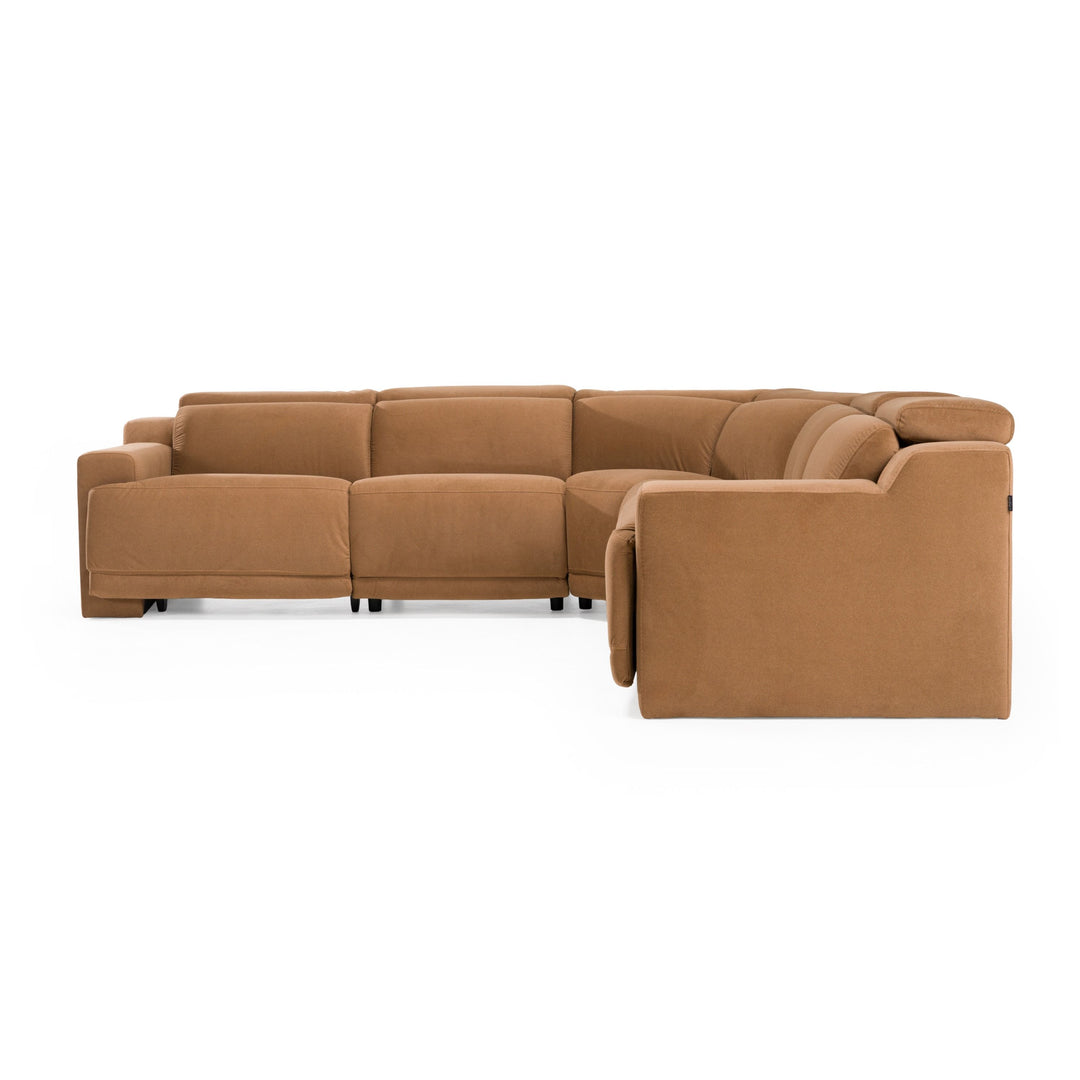 Horton - Modern Brown Fabric Sectional w/ 3 Recliners