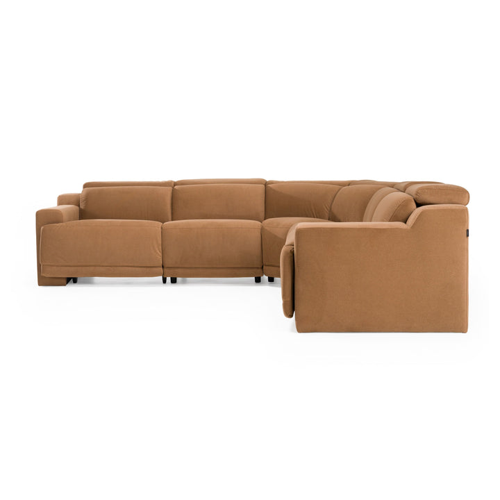 Horton - Modern Brown Fabric Sectional w/ 3 Recliners