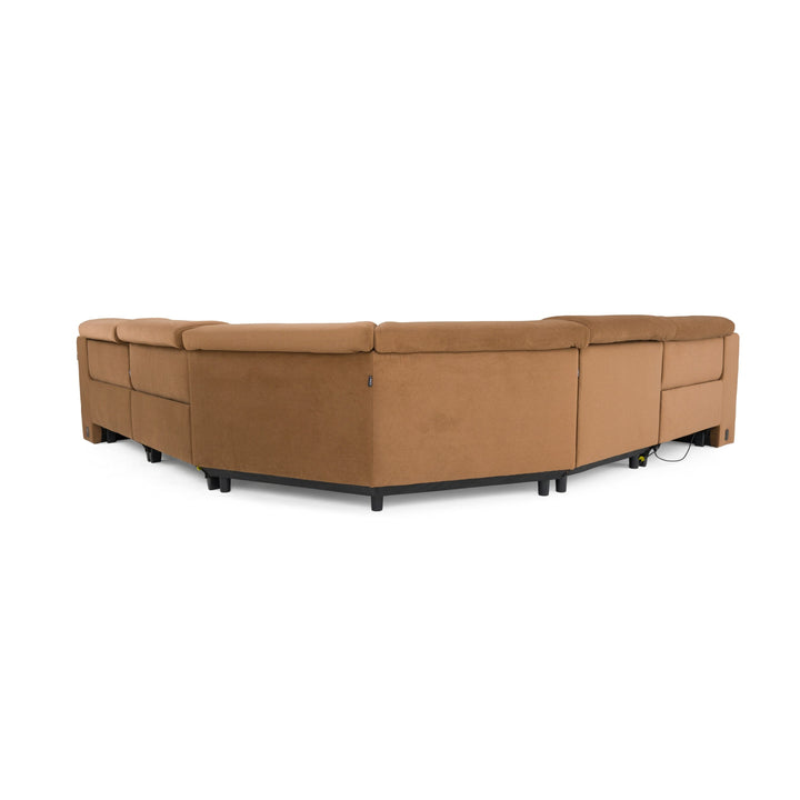 Horton - Modern Brown Fabric Sectional w/ 3 Recliners