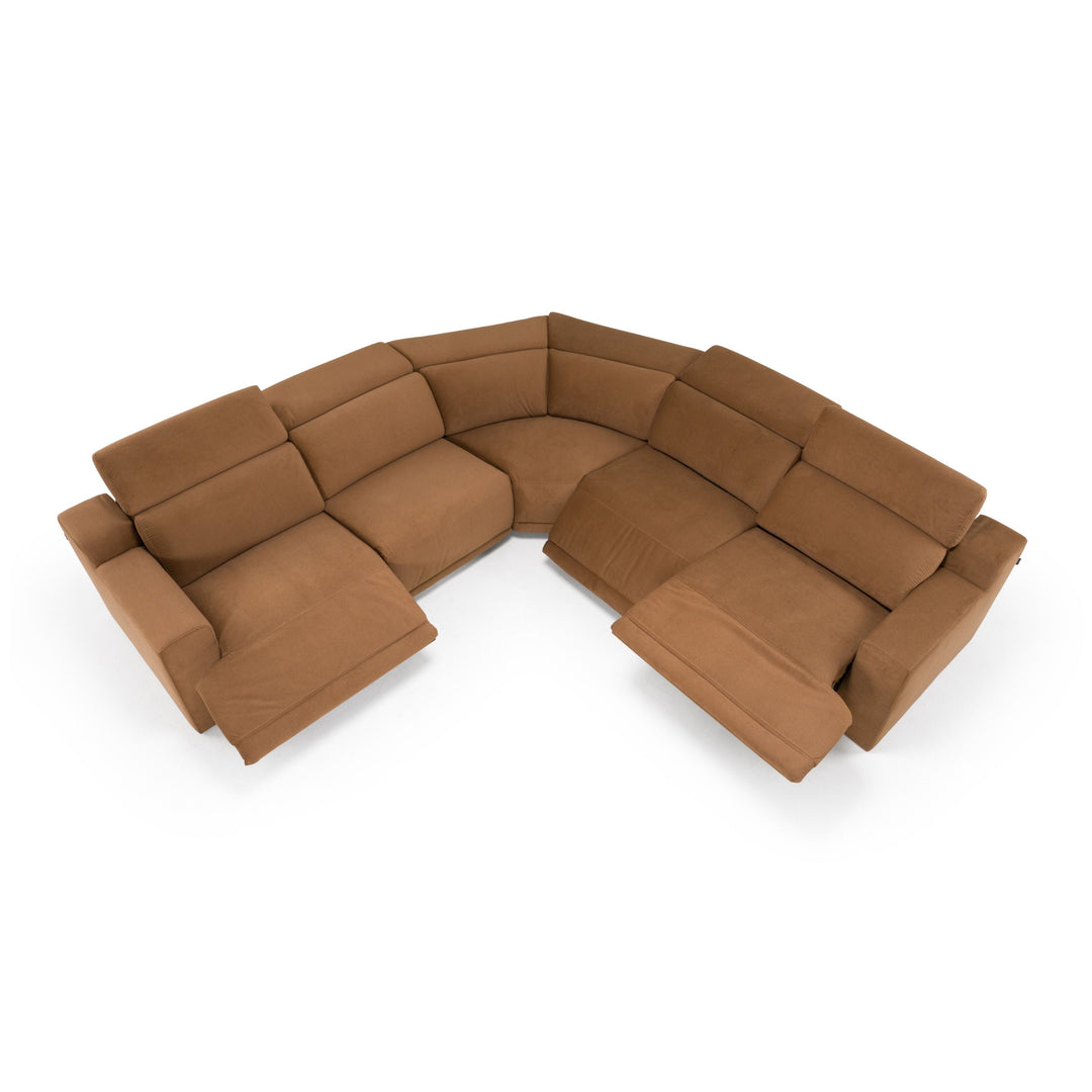 VIG Horton - Modern Brown Fabric Sectional w/ 3 Recliners