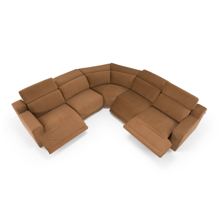 Horton - Modern Brown Fabric Sectional w/ 3 Recliners