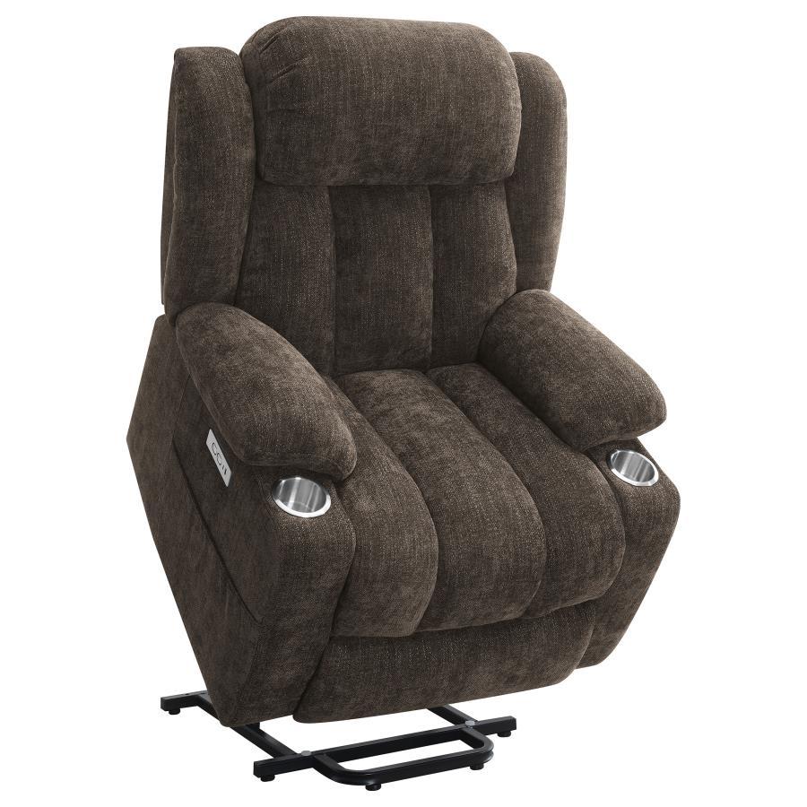 Houston - Upholstered Power Lift Recliner Chair - Dark Brown Lift Chair modern furniture Contempo Furniture