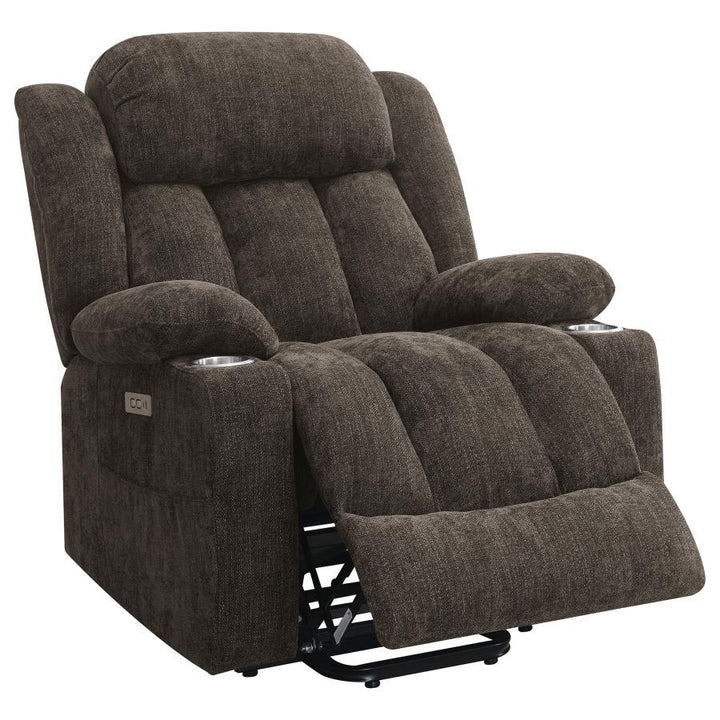 Houston - Upholstered Power Lift Recliner Chair - Dark Brown Lift Chair modern furniture Contempo Furniture