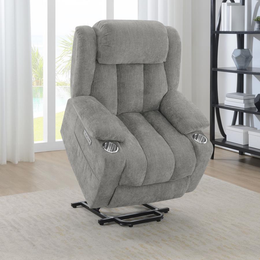 Houston - Upholstered Power Lift Recliner - Gray Lift Chair modern furniture Contempo Furniture