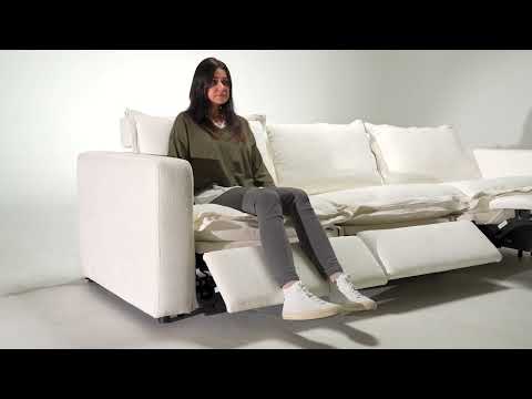 Almagre - Modern White Fabric Sofa w/ 3 Electric Recliners