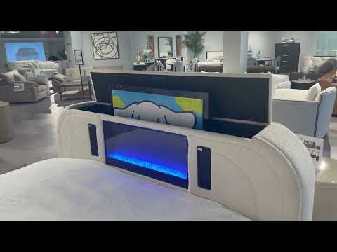 Shelyn Queen Bed with LED, TV Cabinet, Fireplace & Bluetooth