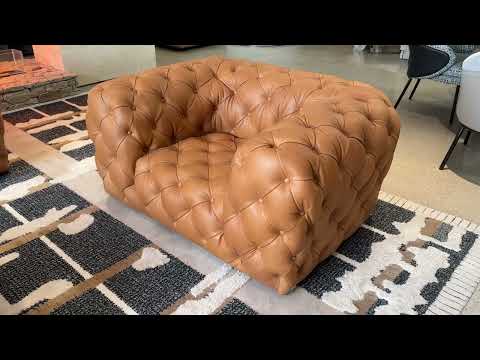 Dexter - Transitional Camel Full Italian Leather Tufted Sofa