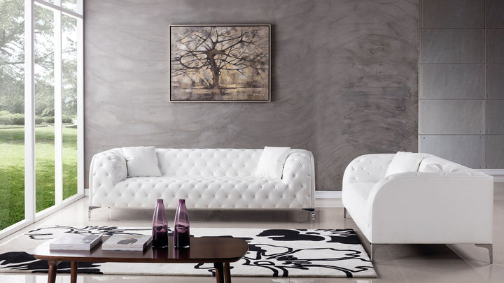 AE-D822 White Faux Leather Loveseat