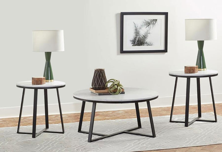 Hugo - 3 Piece Faux Marble Coffee And End Table Set - White Table Set modern furniture Contempo Furniture
