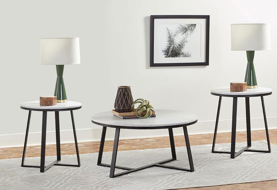 Hugo - 3 Piece Faux Marble Coffee And End Table Set - White Table Set modern furniture Contempo Furniture