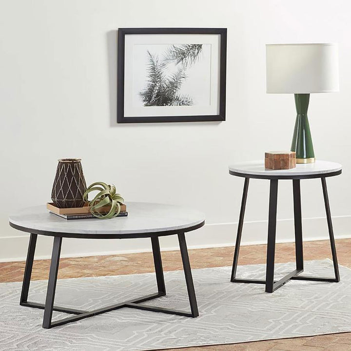 Hugo - Round Faux Marble Coffee Table - White And Matte Black Coffee Table modern furniture Contempo Furniture