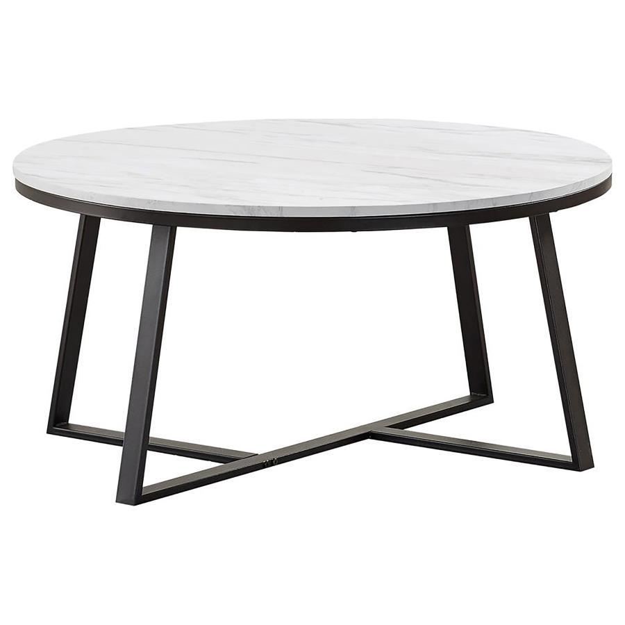 Hugo - Round Faux Marble Coffee Table - White And Matte Black Coffee Table modern furniture Contempo Furniture