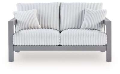 Hurley Park Outdoor Loveseat with Cushion - Gray | Ashley Furniture